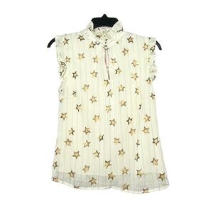 JB by Julie Brown NYC Stars Cap Sleeve Ruffle Metallic Sheer Top Size 4 New